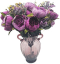 1pcs Artificial Peony Bouquet,19 Inch Silk Peony Bunch with 7 Faux Flowers,Classical Style Artificial Flowers with Leaves and Ornaments for Wedding,Home Décor Centerpieces(Purple)