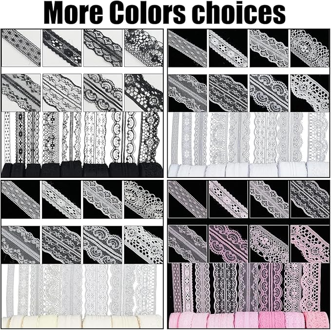80 Yards Black Lace Trim Ribbon,8 Rolls Crochet Sewing Assorted Patterns Vintage Floral Lace Ribbons for Sewing DIY,Gift Wrap,Scrapbooking, Bridal Shower Wedding Decor, 10 Yards Each Roll