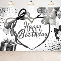 Coquette Happy Birthday Backdrop 7Wx5H Photography black Bow Heart Balloons Modern Preppy Diamonds Sweet Princess Background for Girls Teens Party Decorations Banner Photo Booth Props Supplies