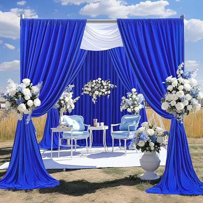 Royal Blue Backdrop Curtain 2 Panels-Wrinkle-Free Royal Blue Curtains Polyester Photography Drapes for Baby Shower Birthday Party Photo Background Backdrop Stand- 8 X10FT