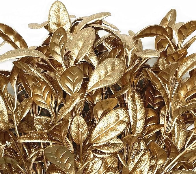 PASYOU Golden Fake Plants, Artificial Leaves Decoration for Christmas Flowers Grass Plastic Faux DIY Crafts Indoor Outdoor Home Garden Party Room Bedroom Wedding Table Centerpiece Decor, Gold 4 Pack