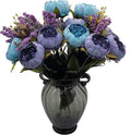 1pcs Artificial Peony Bouquet,19 Inch Silk Peony Bunch with 7 Faux Flowers,Classical Style Artificial Flowers with Leaves and Ornaments for Wedding,Home Décor Centerpieces(Blue)