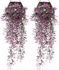 Artificial Hanging Plant for Outdoor Decor, Fake Vine Plants Faux Plastic Ivy Leaves Foliage UV Resistant Greenery Flowers Home Garden Indoor Door Wall Wedding Party Decoration - Fuchsia 4 Pack