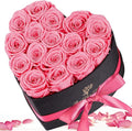 Forever Flowers, 16 Fresh Preserved Rose in Heart Shape Box, Eternal Rose for Her Birthday Pink