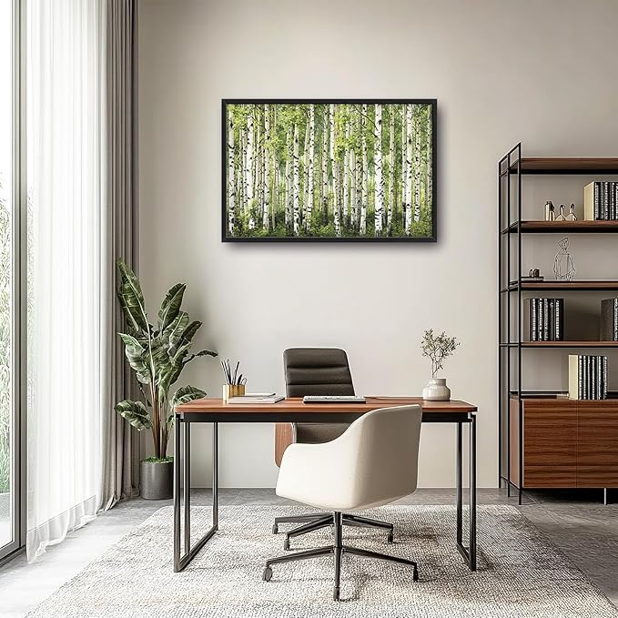 Extra Large Birch Tree Framed Wall Art for Living Room,Oversized Green Aspen Trees Forest Pictures Wall Decor,Canvas Print Painting Modern Artwork Bedroom Office Bathroom 36L x 24W