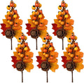 6 Pack Fall Stems Artificial Berry Picks Fall Picks with Pine Cone Maple Leaves Branches Decorations for Harvest Autumn Thanksgiving Day Flower Arrangements Wreaths Indoor Outdoor Home Decor