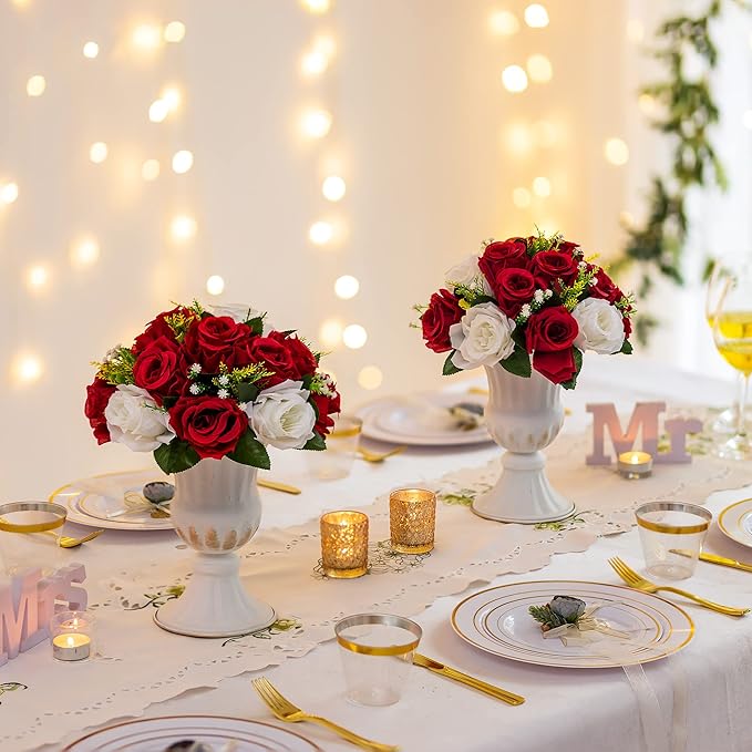 Sziqiqi Red Fake Flowers for Wedding Centerpiece Kissing Flower Balls for Tables Flower Centerpieces Arrangement for Party Road Lead