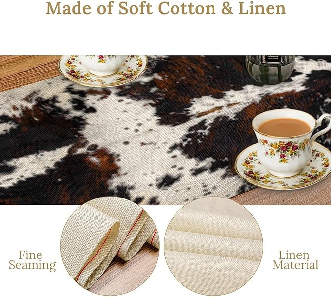 Cow Print Table Runner, Black White Cowhide Print Western Style Table Runner Country Farmhouse Cottage Cow Patten Table Decoration for Home Kitchen Dining, 13x90 Inch