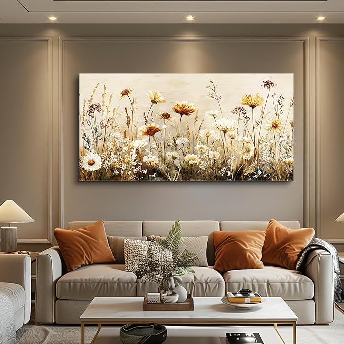 hyidecorart Elegant Flowers Canvas Wall Art - Floral Pictures for Wall Decor Modern Home Decor Oil Paintings Nature Watercolor Prints Artwork for Living Room Bedroom Office Wall Decoration 20" x 40"