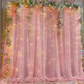 10x8ft Dusty Rose Tulle Backdrop Curtain with Lights String for Parites, Sheer Backdrop Curtains for Wedding Baby Shower Birthday Party Photo Shoot Decorations