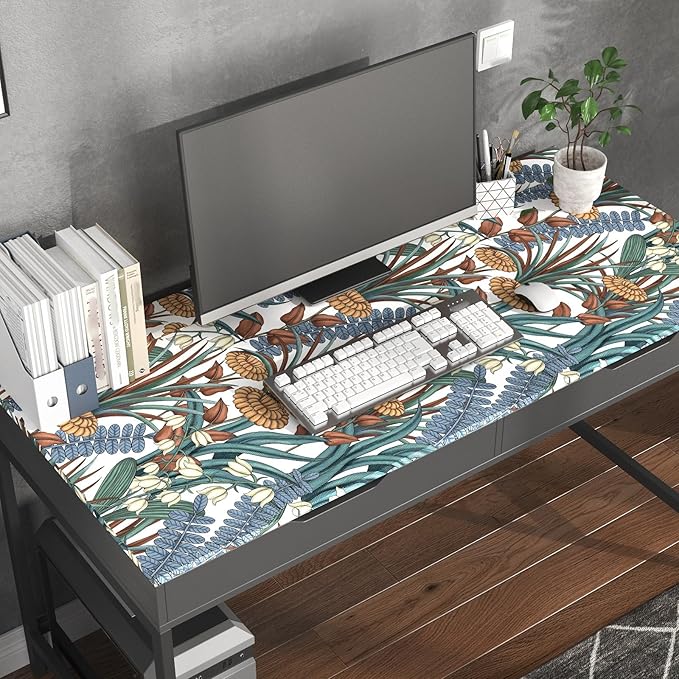 Boho Floral Peel and Stick Wallpaper, Vintage Botanical Contact Paper, Self Adhesive Wall Mural 17.5" x 393.7" Tropical Wall Paper Waterproof Removable for Bedroom Walls Cabinet (White, Orange, Blue)