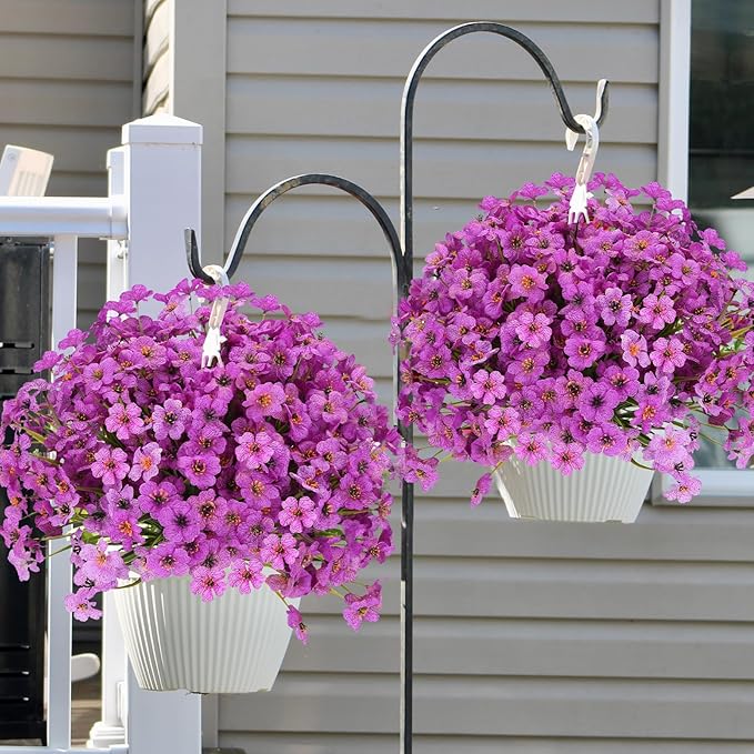 20 Bundles Artificial Flowers for Outdoors Decorations, Fake Flowers Faux Plants Silk Colorful Daisy Eucalyptus Flowers Realistic UV Resistant for Garden Patio Porch Box Home Decor, Purple