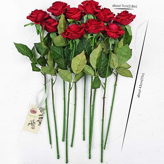 FiveSeasonStuff Fake Roses Wedding Flowers Real Touch Silk Red Artificial Flowers 12 Stems