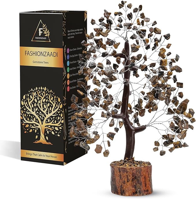 FASHIONZAADI Tigers Eye Crystal Tree, Crystal Money Tree of Life, Feng Shui Decor for Office and Home, Spiritual Gifts for Women, Reiki Gifts