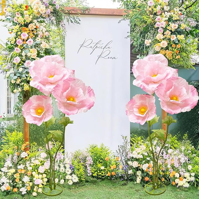 Giant Artificial Flowers for Decoration, Huge Birthday Party Mother's Day Valentine Backdrop with Standing Base Store Window Display Wedding Reception Banquet Ceremony Floral Decor, Light Pink