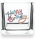 THE QUEENS' JEWELS Happy Birthday Jeweled 4x4 Candle Holder Vase - Unique Gift for Women, Birthday, Cute, Fun, Cocktail, Queen, Not Painted, Decorated, Bling, Bedazzled, Rhinestone