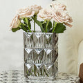 Glass Flower Vase, Clear Crystal Vases for Centerpieces, Heavy Handmade Modern Vases for Decor Home Bedroom Kitchen Office Living Room, 7.88 Inch (Clear Gray)