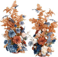 Ling's moment 41" Tall Fall Free Standing Artificial Flowers Arrangements 2 pcs Wedding Arch Altar Stage Decorations Russet Orange & Denim Blue for Ceremony Reception Church Backdrop Outdoor Party