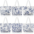 6 Pcs Floral Canvas Tote Bags Bulk for Women Chinoiserie Tote Bag Aesthetic Reusable Grocery Bags for Travel Shopping