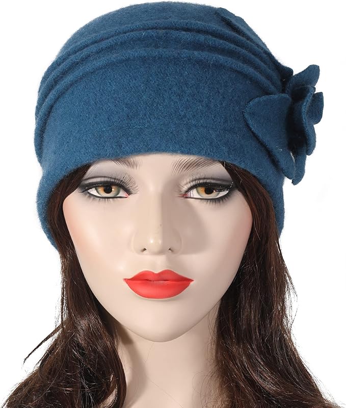 ZLYC Women Wool Cloche Bucket Hat 1920s Vintage Dress Winter Hats with Flower Accent