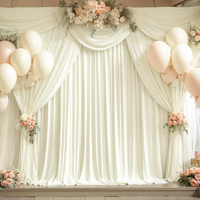 Ivory Backdrop Curtain 10 Panels-Wrinkle-Free Ivory Curtains Polyester Photography Drapes for Wedding Party Baby Shower Photo Background Decorations- 40 X10FT