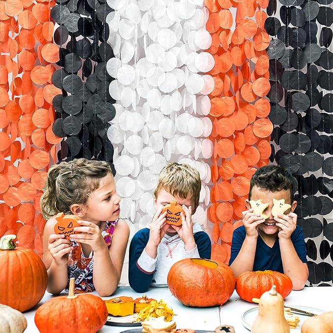 192 Ft Orange Black White Party Decorations Polka Dots Garland Streamer Backdrop for Halloween Fall Autumn Graduation Birthday Baby Shower Wedding Engagement Bachelorette Bridal Shower Party Supplies