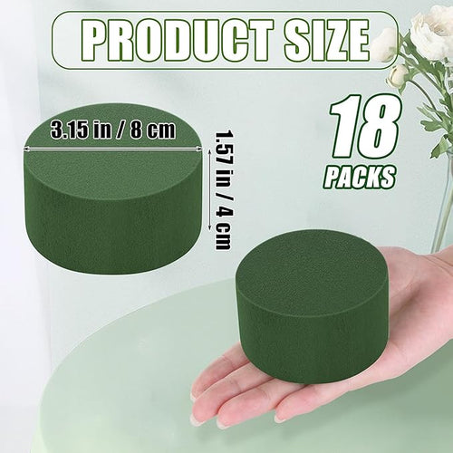 18 Packs Round Floral Foam Blocks Green Wet Dry Flower Foam Bricks 3.15 Inch DIY Flower Arrangement Supplies Kit Florist Block for Aisle Flowers Wedding Party Decorations