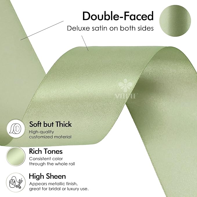 MEEDEE Spring Moss Satin Ribbon 2 Inch Spring Green Ribbon Lux Double Faced Ribbons by 25 Yards Silk Satin Ribbons for Gift Wrapping, Weddings, Flower Bouquet, Holiday Decorating
