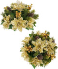 BLOSMON Christmas Poinsettia Centerpieces for Tables: 2 Pcs Gold Poinsettias Artificial Christmas Flower Balls Decoration - Fake Silk Xmas Holiday Floral Arrangements for Room Table Top