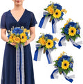 TINGE TIME Bridesmaid Bouquets for Wedding Set of 4 Sunflower & Royal Blue 7 Inch Wedding Bouquets Artificial Silk Flowers Bridal Bouquets for Bridesmaids, Wedding Decor, Anniversary