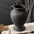 Ceramic Rustic Flower Vase with Handles, 8.36 Inch Tall Vintage Pottery Home Decor, Farmhouse Terracotta Vase for Living Room, Table, Shelf, Mantel Decoration, Farmhouse- Black Bronze