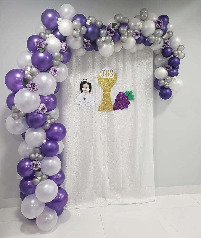 White Sequin Backdrop Curtain 4FTx8FT 2 Panels Sequin for Parties Glitter White Backdrop Curtain for Wedding Baby Shower Photo