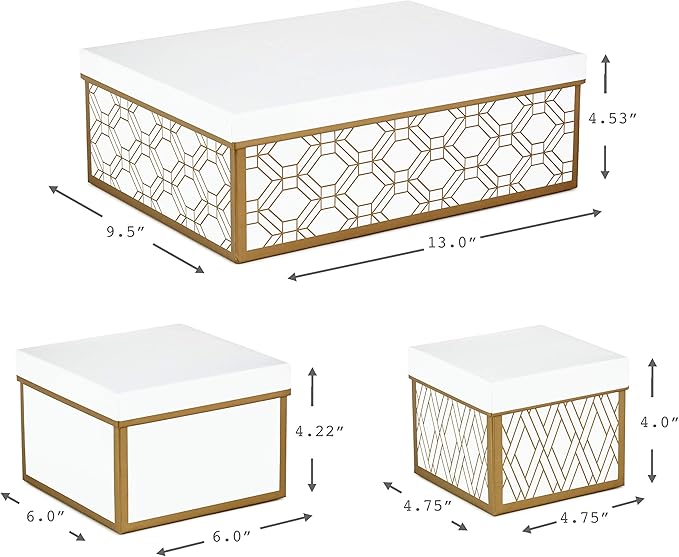 Hallmark Nested Gift Boxes with Lids and Fill (Set of 3, White and Gold, Assorted Sizes) for Weddings, Bridal Showers, Bridesmaids, Christmas, Hanukkah, Birthdays, Valentine's Day