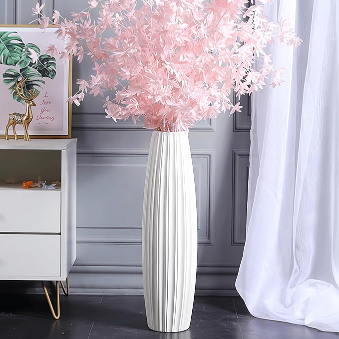 Large Floor Ceramic Vase 17.7 Inches Tall,White Modern Flower Tall Vases for Office, Home,Farmhouse,Living Room Décor,Simple Origami Design Fall Decorative Porcelain Flower Arrangement Vase Ideal Gift