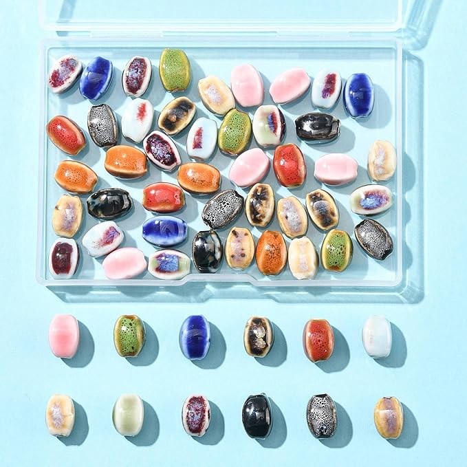 Beadthoven 52pcs Handmade Porcelain Oval Beads 13 Colors Fancy Antique Glazed Porcelain Beads Colorful Printed Oval Loose Handmade Spacers for Jewelry Making DIY Bracelet Necklace Earrings Crafting