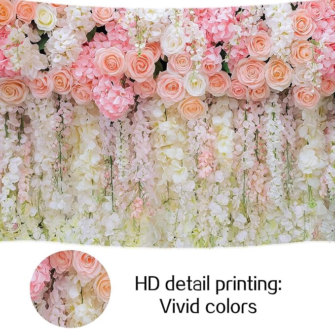 9x6ft Pink Rose Flower Wedding Photography Backdrop Spring Floral Photography Backdrop Valentine's Day Mother's Day Girl Birthday Baby Shower Wedding Bridal Party Banner Photo Booth Props Background