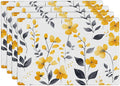 Farmhouse Yellow Flowers Placemats Set of 4, Rustic Floral Place Mats, Country Dining Table Mats, Washable Spring Placemats for Kitchen Dining Room Home Decor 18L'' × 12W''