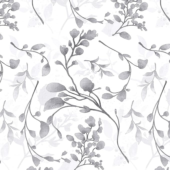 Orainege Gray Peel and Stick Floral Wallpaper Self Adhesive Contact Paper Waterproof 17.7 in x 196.8 in Removable Wallpaper for Bedroom, Bathroom, Cabinets