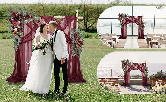 Ting's time Artificial Wedding Arch Flowers Kit(Pack of 4) 2pcs Large Blush Artificial Flower Swags with 2pcs Draping Fabric for Wedding Party Ceremony Decoration(Burgundy)