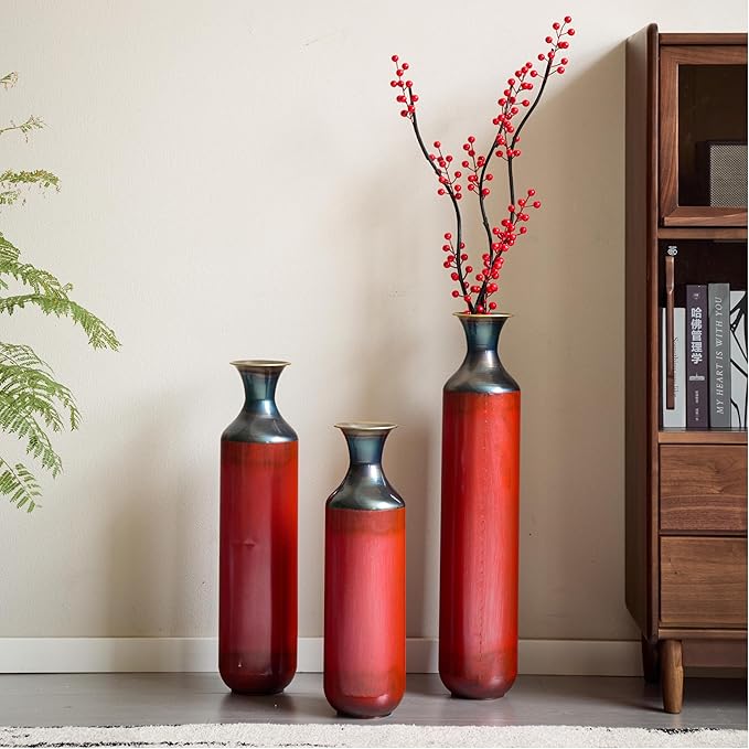 Modern Teardrop-Shaped White Metal Floor Vase Set of 3 - Luxury Home Decor with Hand-Fire Coloring