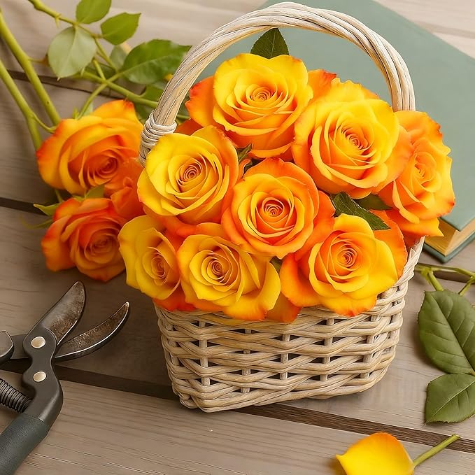 Orange Roses Artificial Flowers 15 PCS, Fake Roses Silk Flowers with Long Stems, Faux Rose for Wedding Centerpieces, Home Decor, Indoor Floral Arrangements, Party Decor, DIY Bouquet (Orange)