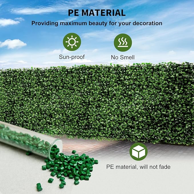 24 Pieces 24"x 16" Artificial Boxwood Panel, Grass Wall Panel, Boxwood Hedge Wall Panels UV Protected Suitable for Artificial Green Wall Decor, Fence Garden Wedding Backyard Decor