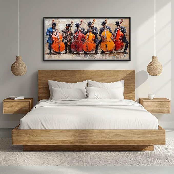 Music Cello Large Wall Art Musician Performance Pictures Wall Decor Musical Canvas Vintage Print Painting Modern Artwork Home Decoration for Living Room Bathroom Bedroom Office Framed 60"x30"