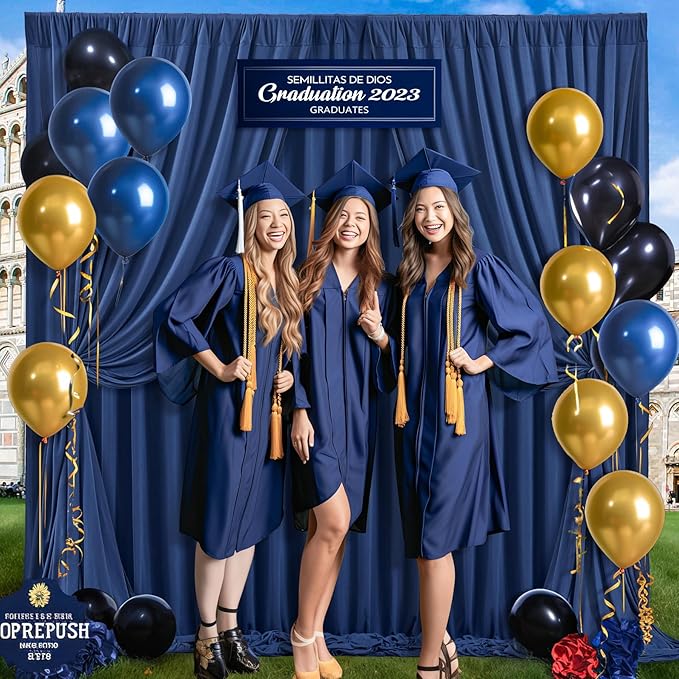 Navy Blue Backdrop Curtains-Wrinkle-Free Navy Blue Curtains Polyester Photography Drapes Wedding Background for Baby Shower Birthday Graduation Party Decorations - 40 X10FT