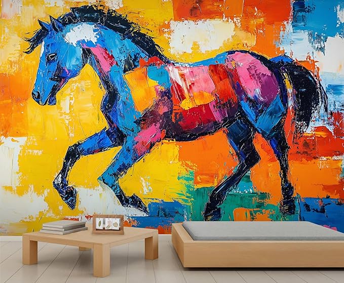 Abstract Horse Wall Mural, Colorful Horse Art 3D Wall Murals, Bold Abstract Animal Wallpaper Mural, for Living Room Bedroom Large Wallpaper Indoor Decor 177.16" W x120 H