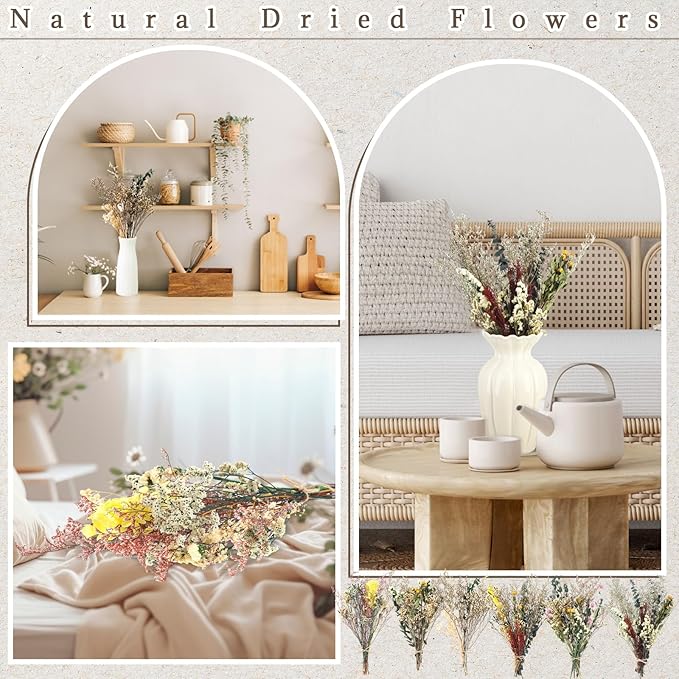 6 Pack Boho Dried Flowers Bouquet Large Size 15-17 Inch Wedding Handmade Dry Flowers Bundles for Vase Craft DIY Photo Boutonniere for Floral Plant for Bridesmaid Gift Birthday Decor (Classic)