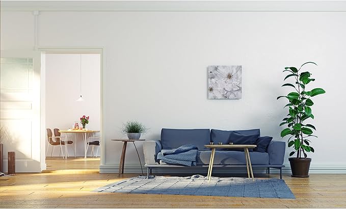 SYGALLERIER White and Gray Flower Blooms Wall Art - Handcrafted Floral Canvas with Gold Foil Embellishments Modern Flower Wall Decor for Livingroom Bedroom Bathroom 24X24