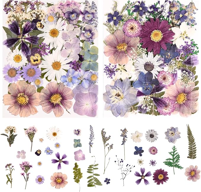 80PCS Natural Color Pressed Dried Flowers Dry Leaves with Tweezers - Real Pressed Flowers for DIY Crafts, Resin Jewelry, Cards, Soap, CandleMaking, Nail Art, and Scrapbooking (Natural Color)