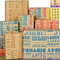 Brown Kraft Birthday Wrapping Paper and Ribbon Bow Set with Stickers for Boys, Girls, Men, Women and Kids - Recycled Gift Wrap (6 Sheets, 27.5"L x 19.6"W Per Sheet)