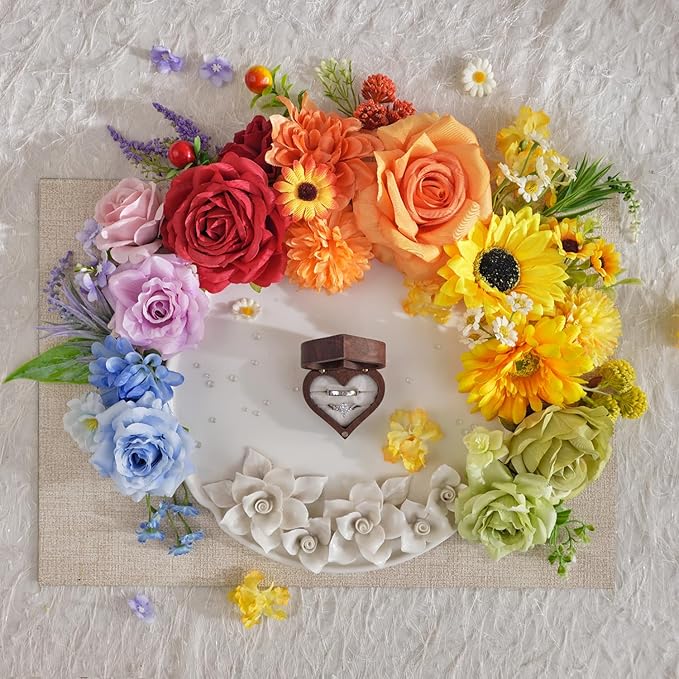 TINGE TIME Fake Flowers Artificial Flowers Peonies Bulbous Chrysanthemum Daisy Hydrangea Sunflower Violets Dahlia Daffodils Epiphyllum Orchid Cherry Blossom Camellia Leyaron (Rainbow Colorful)
